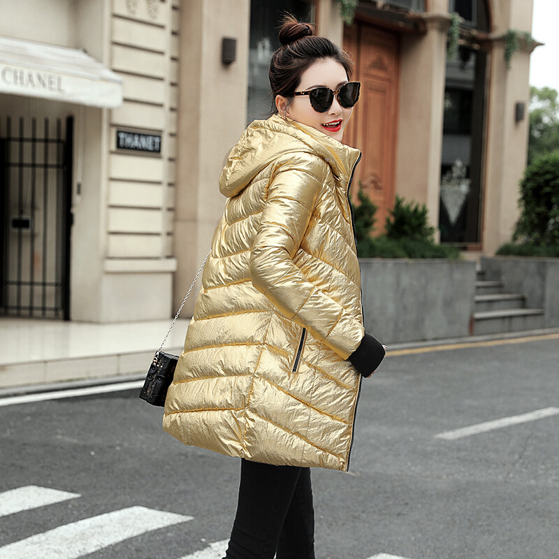 Naiste jope Parkas Coat Down Naiste talvemantel Soojad kindad eemaldatava karusnahast krae ja mütsiga Õhuke pikk puuvillane polsterdatud mantel
