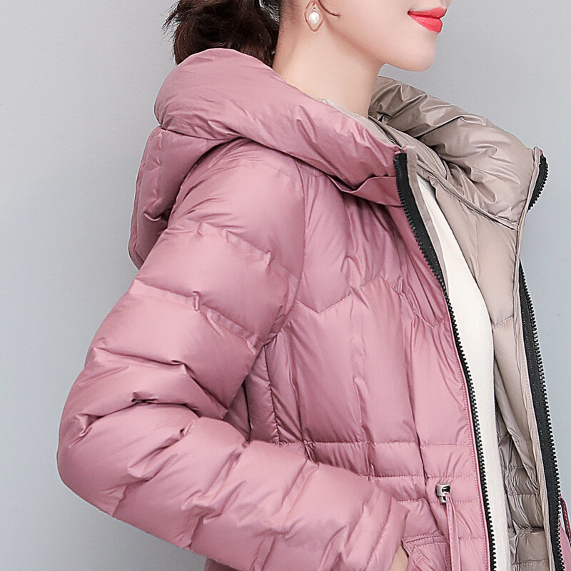 2021. Nova duga donja jakna Ženska zimska uska topla dvostrana jakna Ženska ultra lagana donja jakna s kapuljačom Kaput