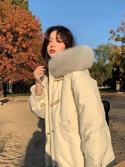 Модни корейски парки с тънка талия и качулка Jielur, елегантни, свободни, ежедневни дамски паркове, дълги пухени палта