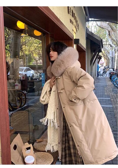 Модни корейски парки с тънка талия и качулка Jielur, елегантни, свободни, ежедневни дамски паркове, дълги пухени палта