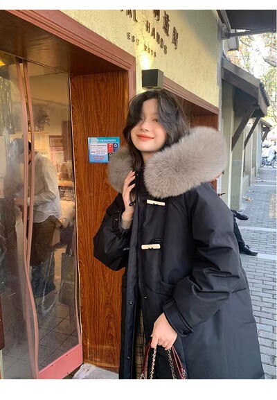 Модни корейски парки с тънка талия и качулка Jielur, елегантни, свободни, ежедневни дамски паркове, дълги пухени палта