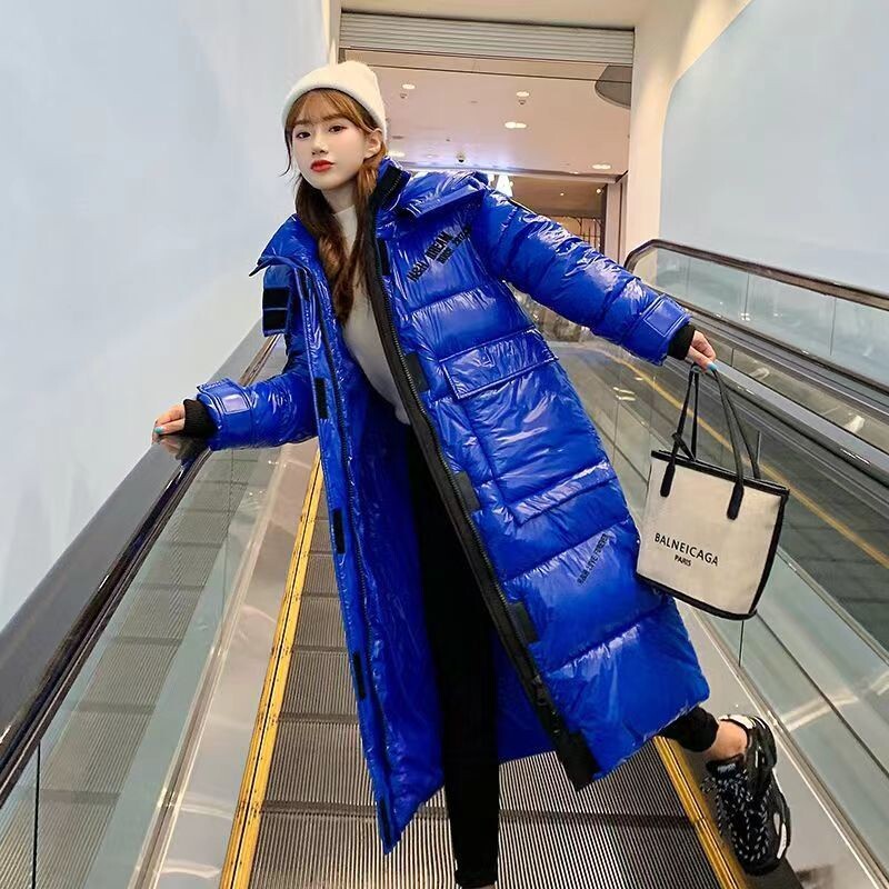 Naiste talvejope 2023 Uus talve kapuutsiga jakk, must pikk puuvillane jope, soe, läikiv naiste parkja lumejope