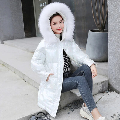 Sjajna zimska jakna Ženska topla duga jakna s krznenim ovratnikom 2022. Pamučna ženska pufer jakna s kapuljačom Ženski elegantni kaput s parkom