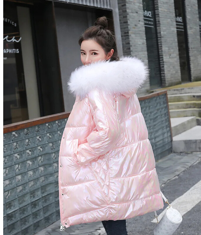 Sjajna zimska jakna Ženska topla duga jakna s krznenim ovratnikom 2022. Pamučna ženska pufer jakna s kapuljačom Ženski elegantni kaput s parkom