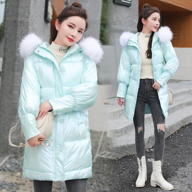 Sjajna zimska jakna Ženska topla duga jakna s krznenim ovratnikom 2022. Pamučna ženska pufer jakna s kapuljačom Ženski elegantni kaput s parkom