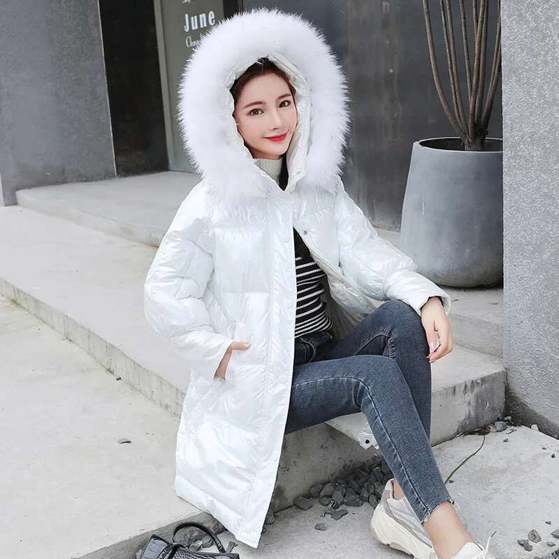 Sjajna zimska jakna Ženska topla duga jakna s krznenim ovratnikom 2022. Pamučna ženska pufer jakna s kapuljačom Ženski elegantni kaput s parkom