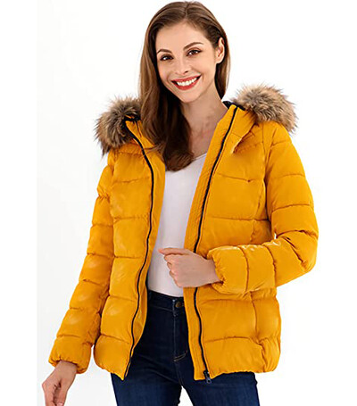 Giolshon Ženska prošivena lagana pufer jakna Topla jakna s kapuljačom i krznenim ovratnikom Ženska svjetlucava parka na lak Puh kaputi Gornja odjeća