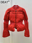 DEAT Modni ženski kaput s podstavljenim pamukom i širokim rukavima s patentnim zatvaračem u struku, crne prošivene kratke jakne, zima 2024. Novo 7AB299