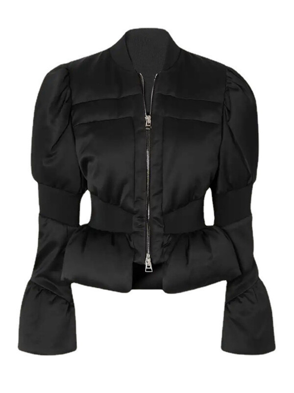 DEAT Modni ženski kaput s podstavljenim pamukom i širokim rukavima s patentnim zatvaračem u struku, crne prošivene kratke jakne, zima 2024. Novo 7AB299