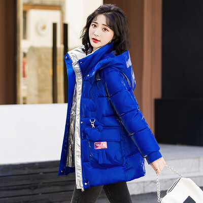 Sjajna pamučna jakna Debela topla pufer jakna s kapuljačom Ženska parka dugih rukava Preveliki korejski kaput Crna Crvena Zelena Plava