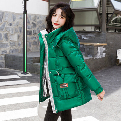 Sjajna pamučna jakna Debela topla pufer jakna s kapuljačom Ženska parka dugih rukava Preveliki korejski kaput Crna Crvena Zelena Plava