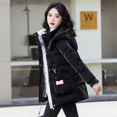 Sjajna pamučna jakna Debela topla pufer jakna s kapuljačom Ženska parka dugih rukava Preveliki korejski kaput Crna Crvena Zelena Plava