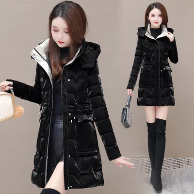 Novi 2023. Sjajni puhasti pamučni kaput Ženske korejske zimske debele tople duge parke s kapuljačom Ženske ležerne jakne otporne na vjetar Ženska vanjska strana