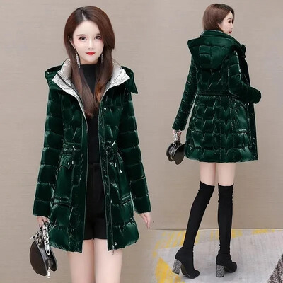 Novi 2023. Sjajni puhasti pamučni kaput Ženske korejske zimske debele tople duge parke s kapuljačom Ženske ležerne jakne otporne na vjetar Ženska vanjska strana