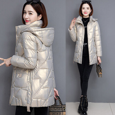 Nova sjajna puhasta pamučna jakna za 2023. Ženska zimska labava topla deblja odjeća srednje dužine s kapuljačom Ležerna ženska parka Kaput