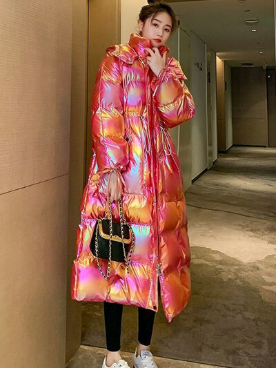 Γυαλιστερό X- Long Down μπουφάν Γυναικείο 2023 Winter Parka Hooded Fashion Χαλαρό αδιάβροχο παλτό Χοντρό ζεστό γυναικείο μπουφάν ropa mujer