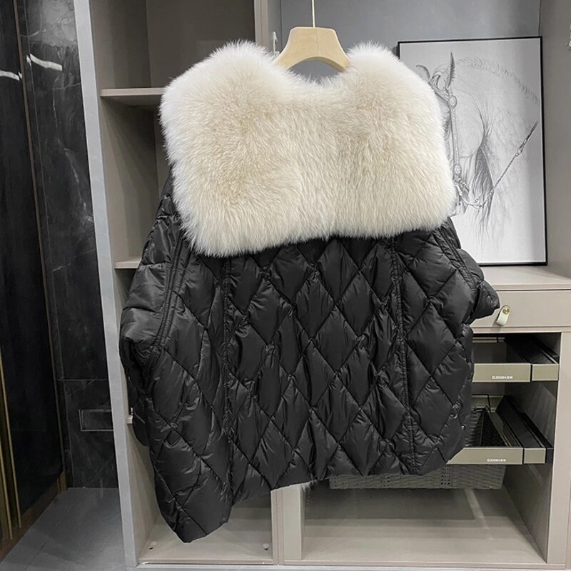 Ženska zimska pamučna jakna s kapuljačom, veliki ovratnik od umjetnog lisičjeg krzna, duga pamučna jakna, ženska puhasta jakna, ženska parka, novo