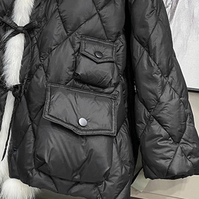 Ženska zimska pamučna jakna s kapuljačom, veliki ovratnik od umjetnog lisičjeg krzna, duga pamučna jakna, ženska puhasta jakna, ženska parka, novo