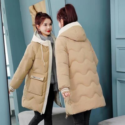 2023. aasta uus naiste udusulg Puuvillane mantel Talvejope Naiste suur lahtine pargid paksendavad Välisriided hoiavad soojas Keskmise stiiliga mantel