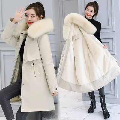 Moodne naiste talvejope, soe mantel, pikk naiste jope, suur suurus 5XL, naiste park, talvejope Naiste karusnahast krae kapuutsiga välisriided