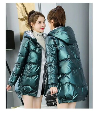 Läikiv udupuuvillane pargid Talve polsterdatud jope Naiste kapuutsiga lukuga taskud Naiste veekindel mantel Lahtine paks soe ülerõivad