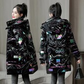 2023 Νέο χειμερινό γυναικείο φωτεινό πρόσωπο χωρίς πλύσιμο βαμβακερό παλτό Κορεατικό φαρδύ τζάκετ γυναικείο μεγάλου μεγέθους μακριά παρκά με κουκούλα