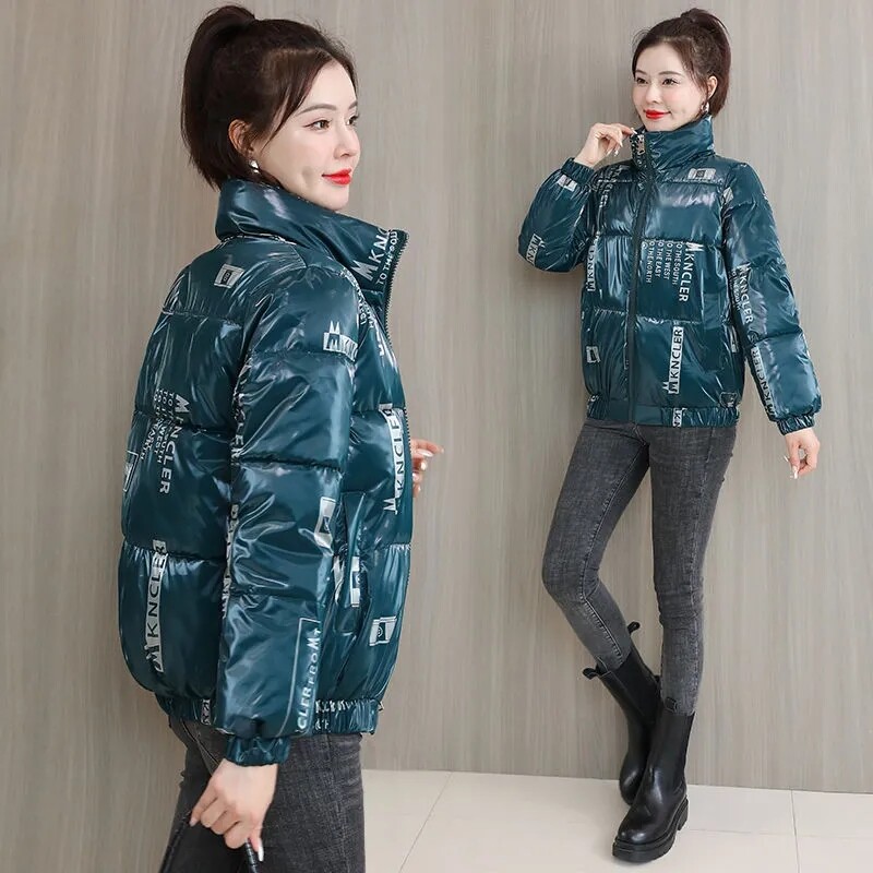 2024 Κορεάτικη μόδα Γυναικείο μπουφάν πουπουλένιο βαμβακερό παλτό γυαλιστερό Puffer Parkas Γυναικεία ρούχα με στάμπα Casual Thicken Ζεστά βαμβακερά μπουφάν