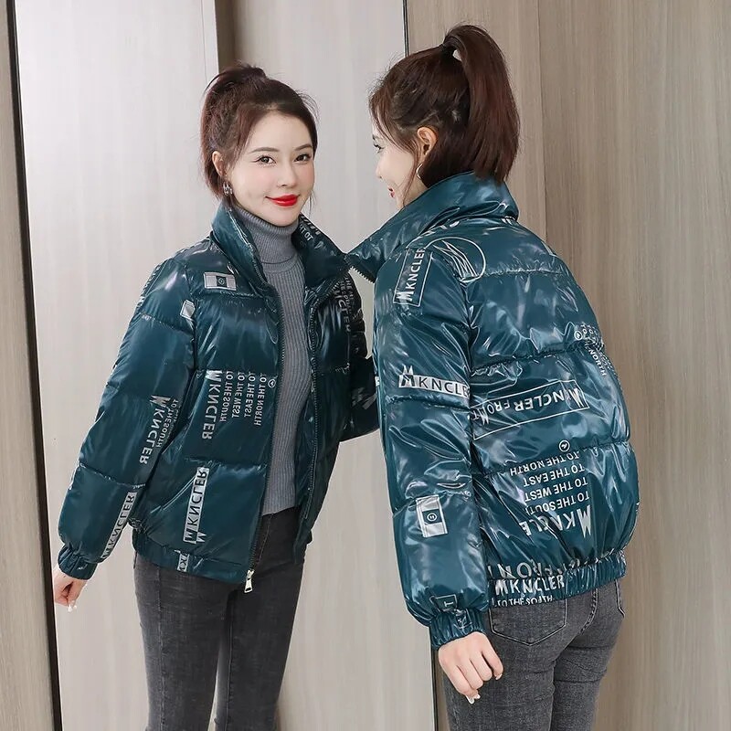 2024 Κορεάτικη μόδα Γυναικείο μπουφάν πουπουλένιο βαμβακερό παλτό γυαλιστερό Puffer Parkas Γυναικεία ρούχα με στάμπα Casual Thicken Ζεστά βαμβακερά μπουφάν