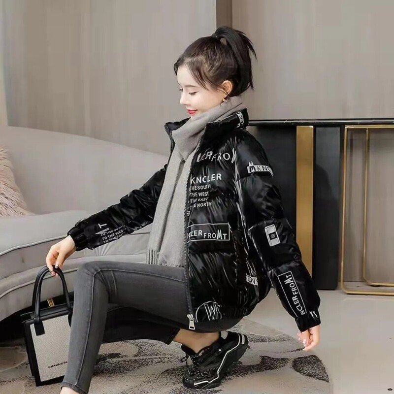 2024 Κορεάτικη μόδα Γυναικείο μπουφάν πουπουλένιο βαμβακερό παλτό γυαλιστερό Puffer Parkas Γυναικεία ρούχα με στάμπα Casual Thicken Ζεστά βαμβακερά μπουφάν