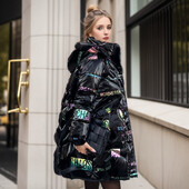 Ženska duga pamučna jakna 2024. Zimska svijetla neoprana Podstavljena jakna s otisnutim slovima Ženska deblja topla ležerna parka kaputi