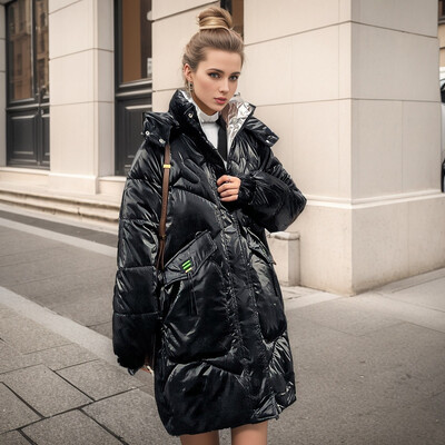 Ženska duga pamučna jakna 2024. Zimska svijetla neoprana Podstavljena jakna s otisnutim slovima Ženska deblja topla ležerna parka kaputi