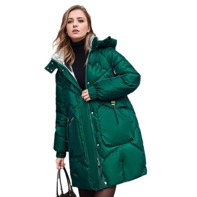 Ženska duga pamučna jakna 2024. Zimska svijetla neoprana Podstavljena jakna s otisnutim slovima Ženska deblja topla ležerna parka kaputi