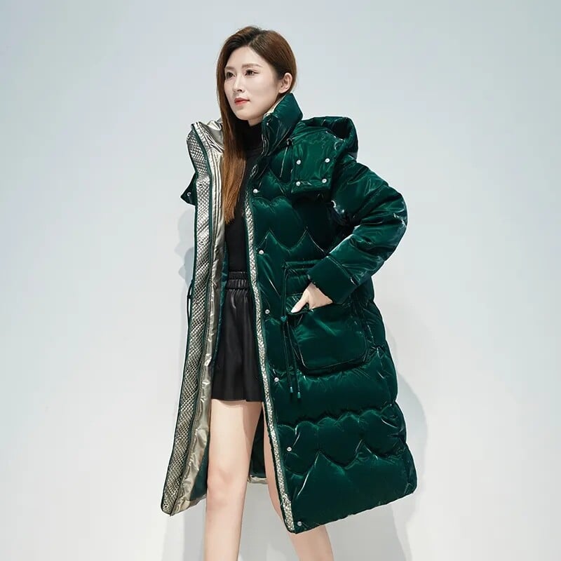 Nova zimska pamučna jakna za 2024. Ženski sjajni, deblji kaput s kapuljačom Ženski topli kaput s parkom za snijeg Ležerni dugi pamučni kaputi