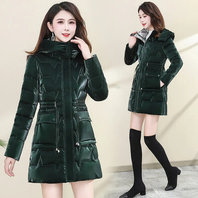 6XL udupuuvillane naiste mantel 2023 Korea puuvillane naiste mantel Talvine paks soe pikk paks värviline välisriietus kapuutsiga paelad