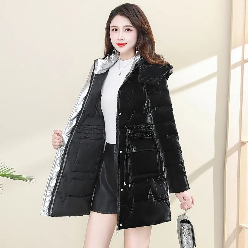 6XL udupuuvillane naiste mantel 2023 Korea puuvillane naiste mantel Talvine paks soe pikk paks värviline välisriietus kapuutsiga paelad