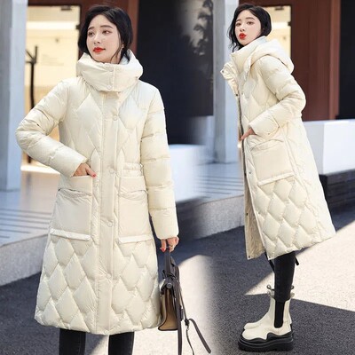 Klasične crne duge parke s kapuljačom Ženski dizajn na vezivanje do struka Snježne pamučne jakne, jednoredno kopčanje, samostojeći ovratnik, topli kaput