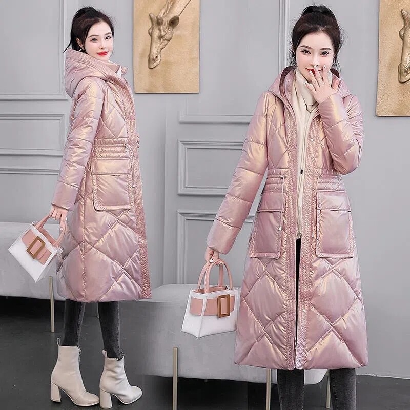 Klasične crne duge parke s kapuljačom Ženski dizajn na vezivanje do struka Snježne pamučne jakne, jednoredno kopčanje, samostojeći ovratnik, topli kaput