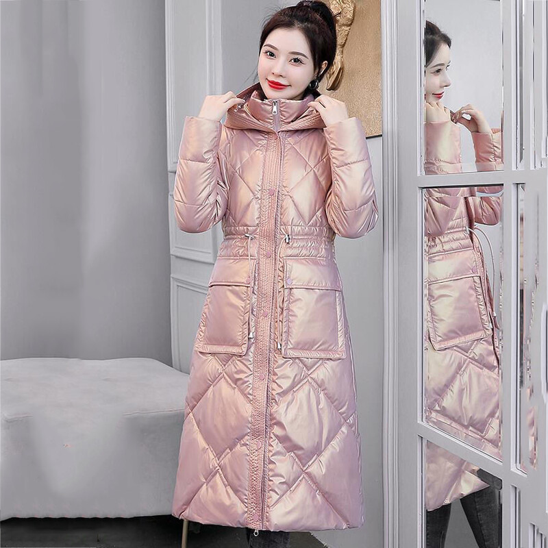 Klasične crne duge parke s kapuljačom Ženski dizajn na vezivanje do struka Snježne pamučne jakne, jednoredno kopčanje, samostojeći ovratnik, topli kaput