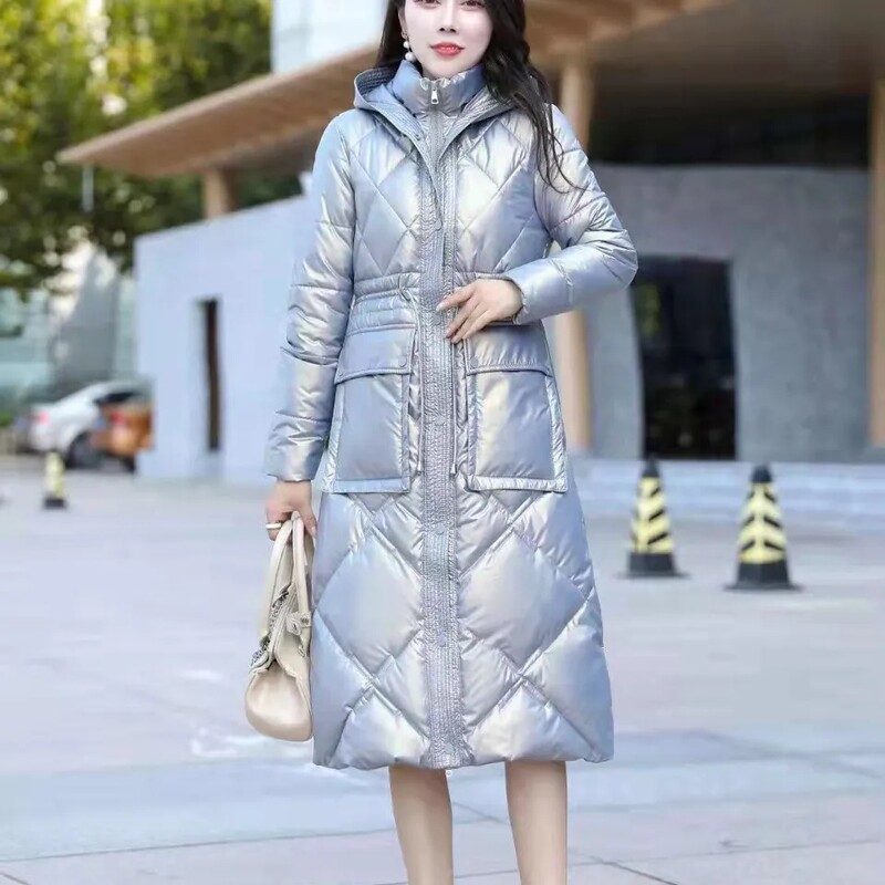 Klasične crne duge parke s kapuljačom Ženski dizajn na vezivanje do struka Snježne pamučne jakne, jednoredno kopčanje, samostojeći ovratnik, topli kaput