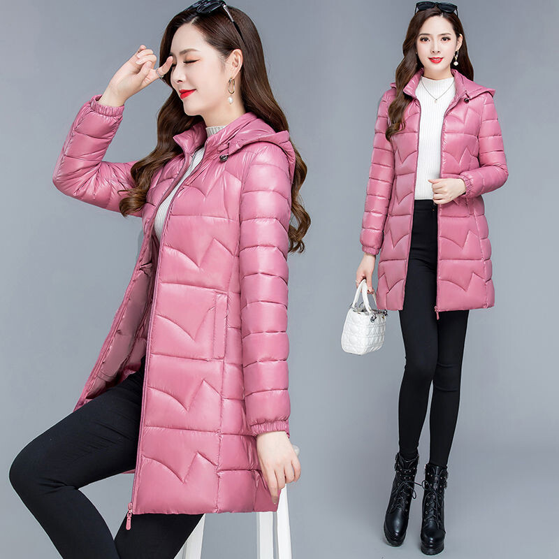 Nova zimska sjajna pamučna jakna za 2023., deblja parka s kapuljačom, jednobojna tanka ženska jakna, vjetrootporna, kiša, gornja odjeća za snijeg