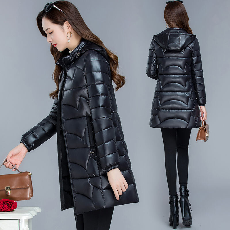 Nova zimska sjajna pamučna jakna za 2023., deblja parka s kapuljačom, jednobojna tanka ženska jakna, vjetrootporna, kiša, gornja odjeća za snijeg