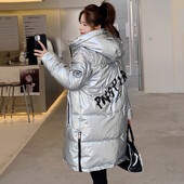 Γυαλιστερά χειμωνιάτικα μπουφάν Γυναικεία με κουκούλα Αδιάβροχο γυναικείο μπουφάν Μόδα χειμερινό παλτό Μακρύ ανακλαστικό μπουφάν Ζεστά πάρκα