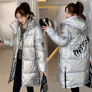 Γυαλιστερά χειμωνιάτικα μπουφάν Γυναικεία με κουκούλα Αδιάβροχο γυναικείο μπουφάν Μόδα χειμερινό παλτό Μακρύ ανακλαστικό μπουφάν Ζεστά πάρκα