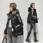 Nova sjajna pamučna jakna s kapuljačom iz 2023., ženska zimska široka topla gornja odjeća s kapuljačom, ležerna ženska jakna, kaput