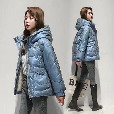 Nova sjajna pamučna jakna s kapuljačom iz 2023., ženska zimska široka topla gornja odjeća s kapuljačom, ležerna ženska jakna, kaput