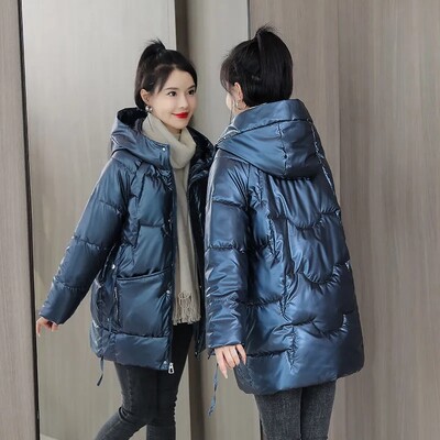 Topli kaput 5XL Nova zimska sjajna jakna za 2022. Korejski labavi kaput s kapuljačom i podstavljenim pamukom Deblja ženska parka Jednobojna ležerna gornja odjeća