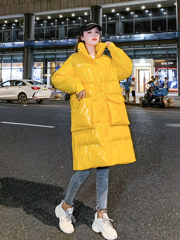 Sjajna žuta duga zimska pufer jakna Ženske prevelike kapute jesen 2022. Korejska modna ulična odjeća Y2k široke podstavljene parke
