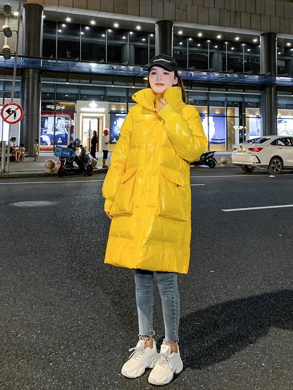 Sjajna žuta duga zimska pufer jakna Ženske prevelike kapute jesen 2022. Korejska modna ulična odjeća Y2k široke podstavljene parke