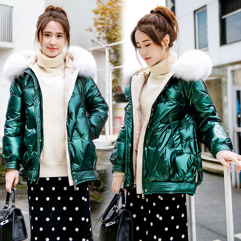 Zimska bijela jakna s pačjim perjem za 2023. s kapuljačom i ovratnikom od umjetnog krzna lisice Sjajna ženska spuštena jakna s kapuljačom Tople ženske kratke parke