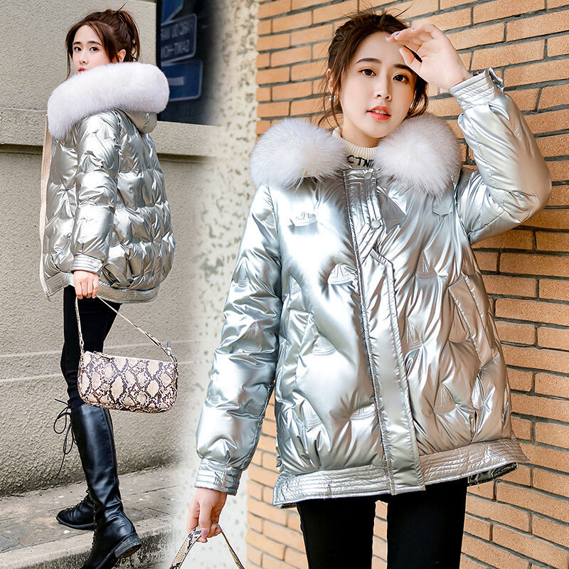 Zimska bijela jakna s pačjim perjem za 2023. s kapuljačom i ovratnikom od umjetnog krzna lisice Sjajna ženska spuštena jakna s kapuljačom Tople ženske kratke parke
